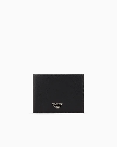 Emporio Armani - ASV regenerated Saffiano leather coin-pocket wallet with eagle plate, Man, Black, Size: TU
