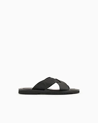 Emporio Armani - Leather cross-over sandals with logo tape, Man, Black, Size: