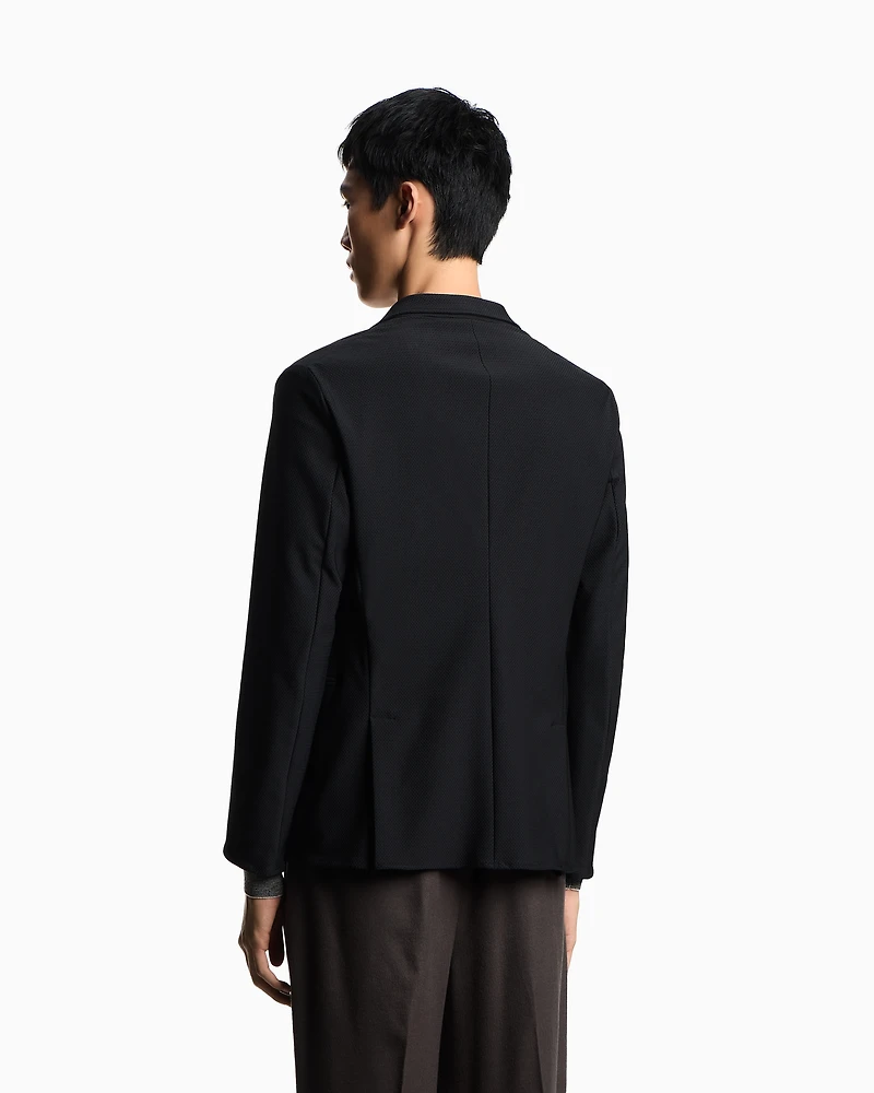 Emporio Armani - Single-breasted jacket technical jersey with a 3D micro-textured effect, Man, Black, Size: