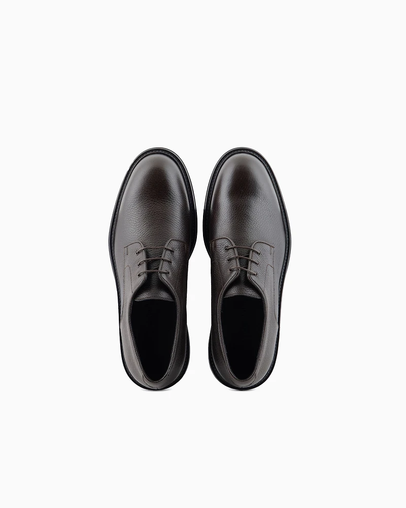 Emporio Armani - Pebbled leather Derby shoes, Man, Brown, Size:
