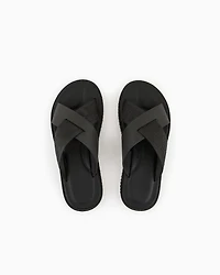 Emporio Armani - Leather cross-over sandals with logo tape, Man, Black, Size: