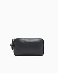 Emporio Armani - Tumbled leather washbag, Man, Black, Size: TU