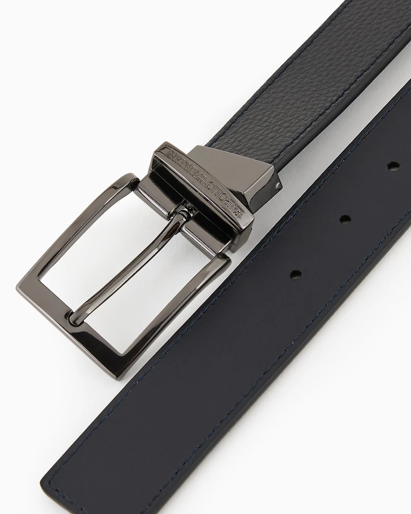 Emporio Armani - Palmellato-leather printed reversible belt, Man, Navy_blue, Size: TU