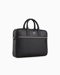 Emporio Armani - ASV regenerated Saffiano leather business bag with eagle plate, Man, Black, Size: TU