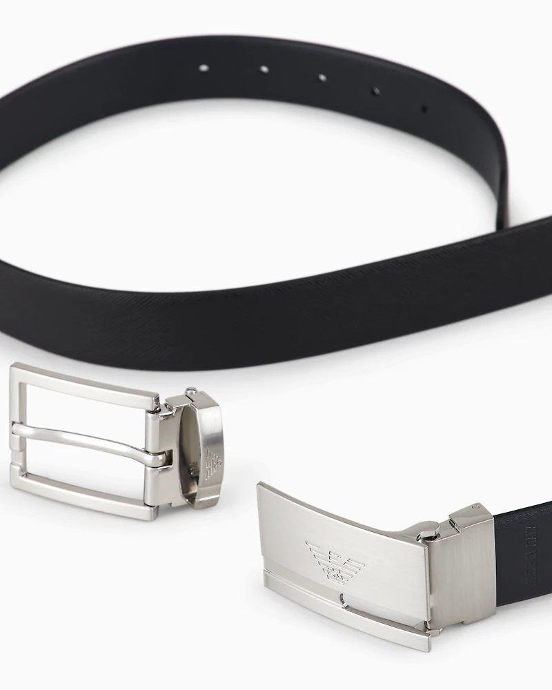 Emporio Armani - Gift box with Saffiano leather belt and interchangeable buckle, Man, Black, Size: TU