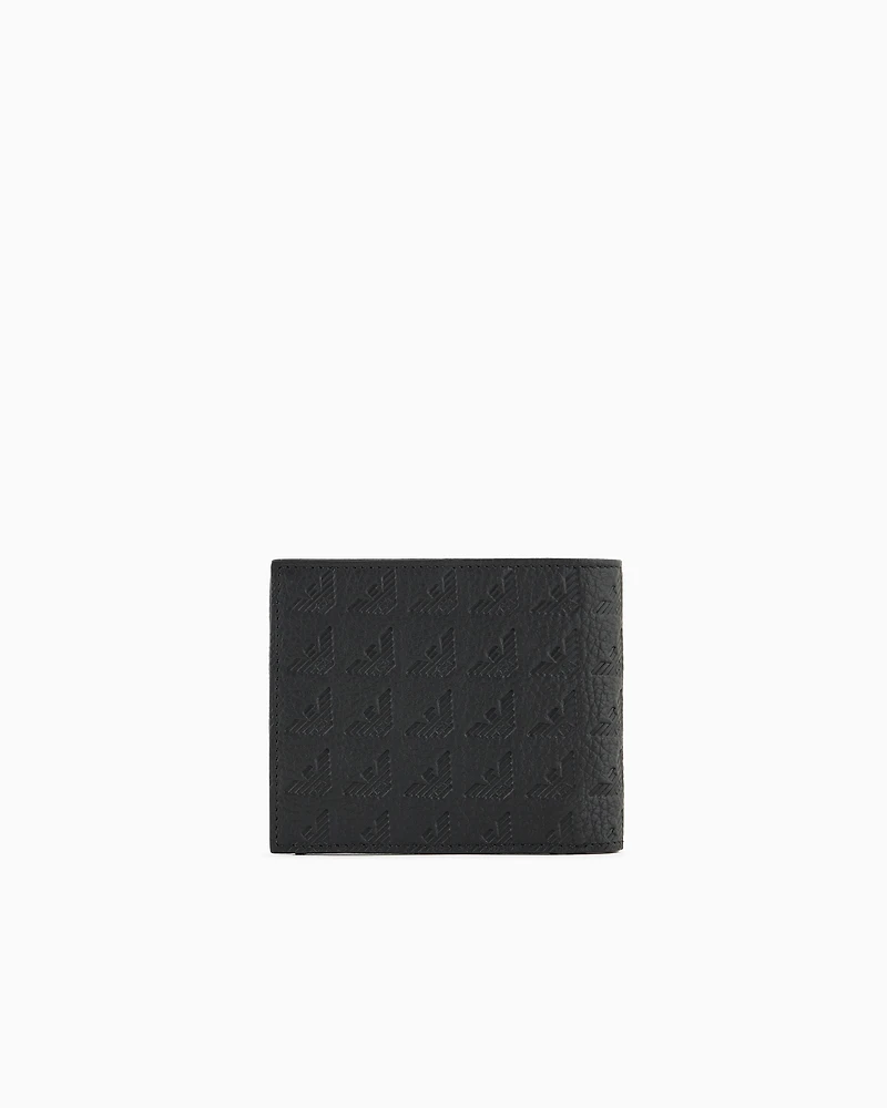 Emporio Armani - Leather coin-pocket wallet with all-over embossed eagle , Man, Black, Size: TU
