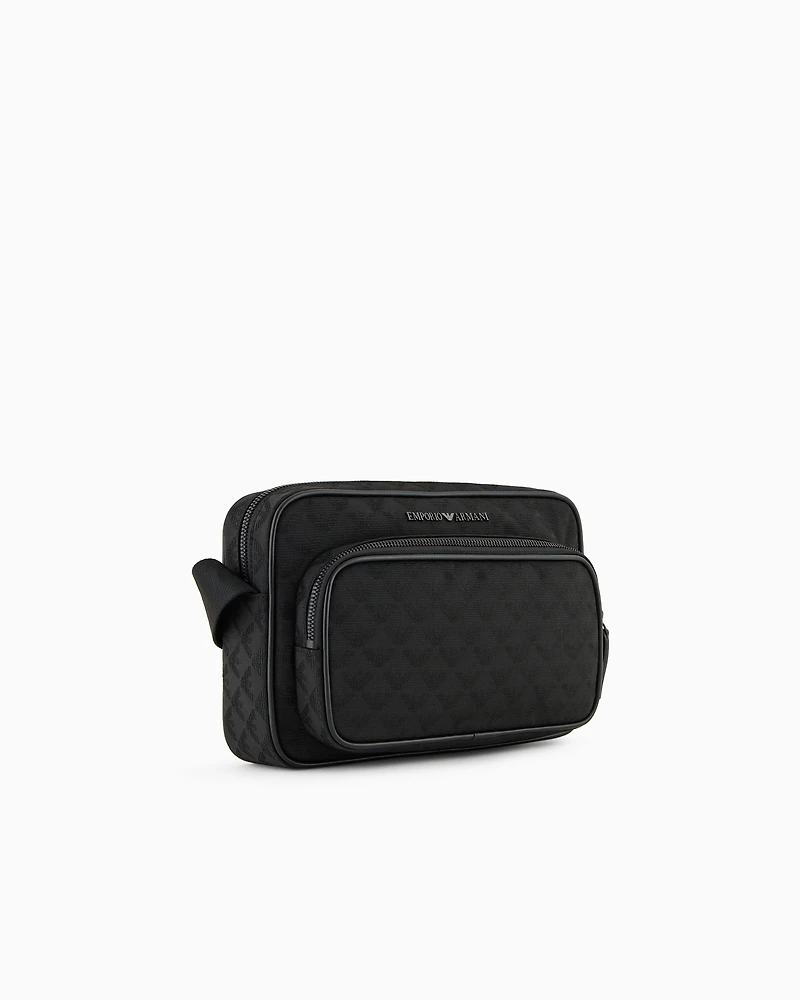 Emporio Armani - Nylon shoulder bag with all-over jacquard eagle, Man, Black, Size: TU