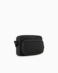 Emporio Armani - Nylon shoulder bag with all-over jacquard eagle, Man, Black, Size: TU