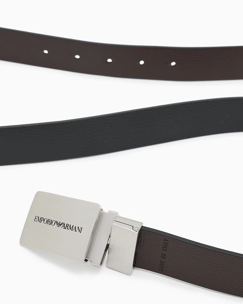 Emporio Armani - Reversible leather belt with logo buckle, Man, Black, Size: TU