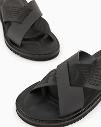 Emporio Armani - Leather cross-over sandals with logo tape, Man, Black, Size: