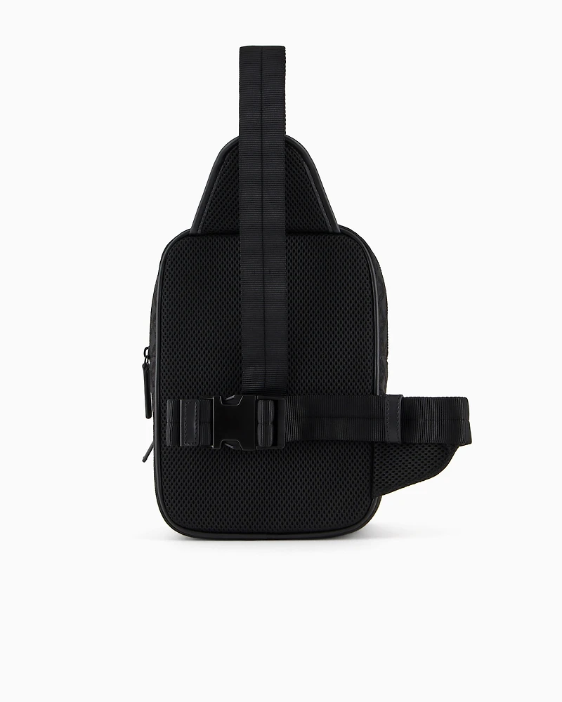 Emporio Armani - Nylon one-shoulder backpack with all-over jacquard eagle, Man, Black, Size: TU