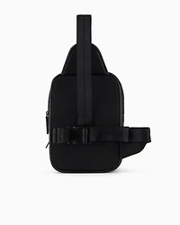Emporio Armani - Nylon one-shoulder backpack with all-over jacquard eagle, Man, Black, Size: TU
