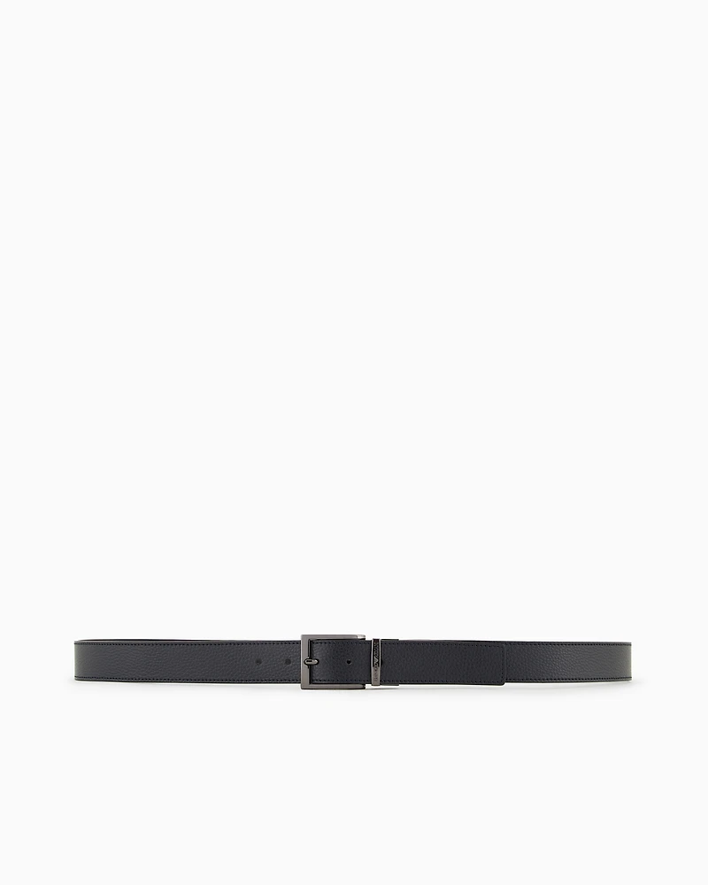 Emporio Armani - Palmellato-leather printed reversible belt, Man, Navy_blue, Size: TU
