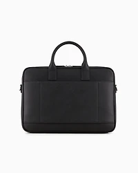 Emporio Armani - ASV regenerated Saffiano leather business bag with eagle plate, Man, Black, Size: TU