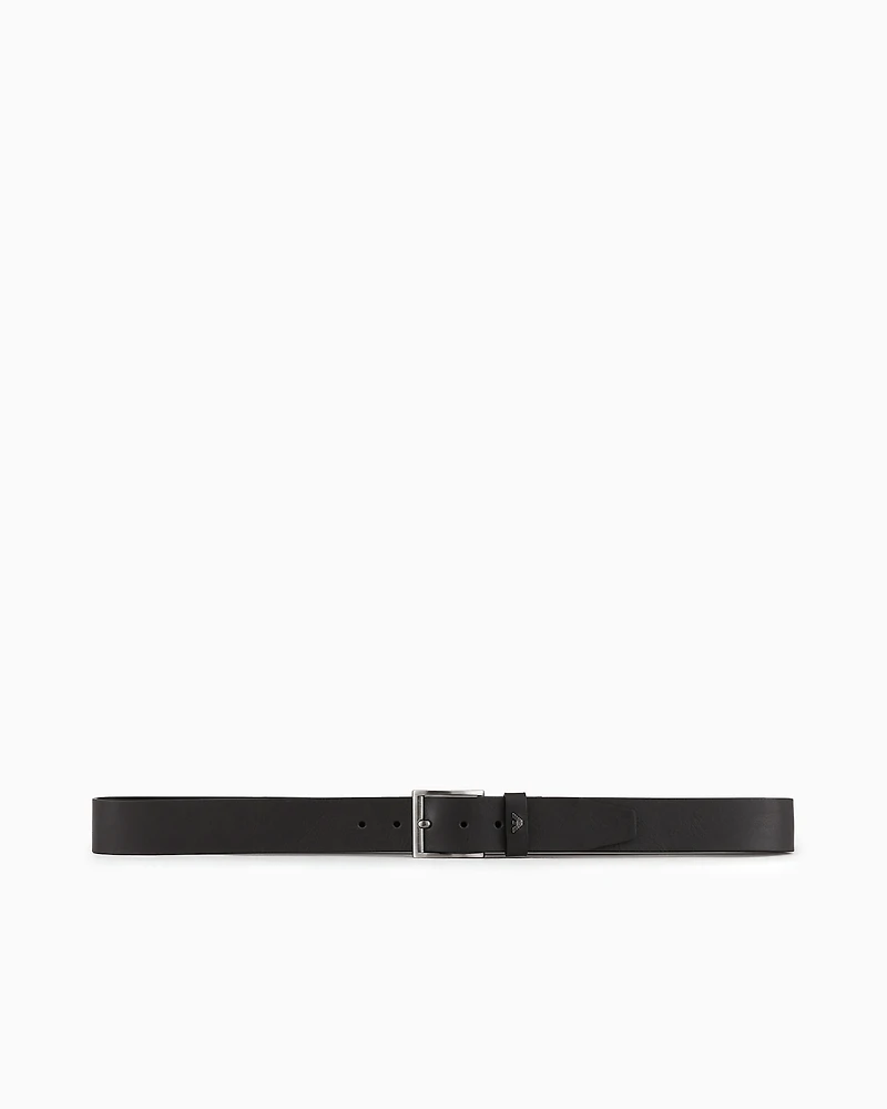 Emporio Armani - Tumbled-leather belt with oversized logo lettering, Man, Black, Size: