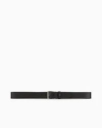 Emporio Armani - Tumbled-leather belt with oversized logo lettering, Man, Black, Size: