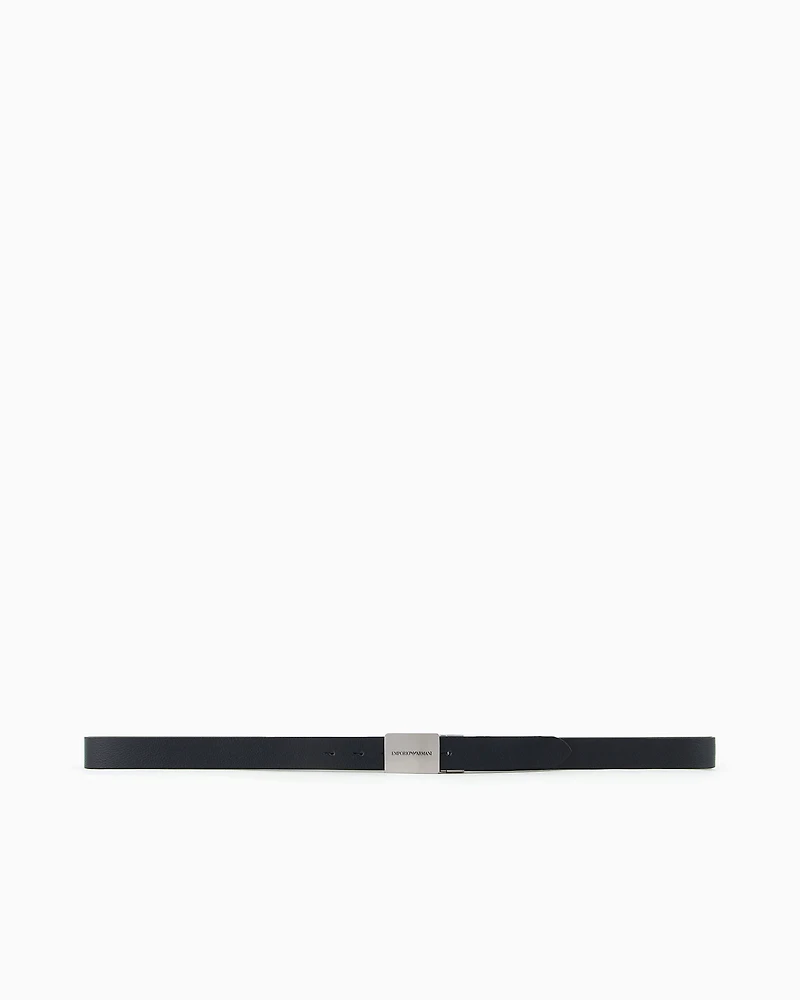 Emporio Armani - Reversible leather belt with logo buckle, Man, Blue, Size: TU