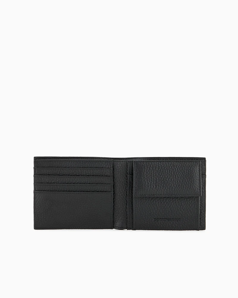 Emporio Armani - Leather coin-pocket wallet with all-over embossed eagle , Man, Black, Size: TU