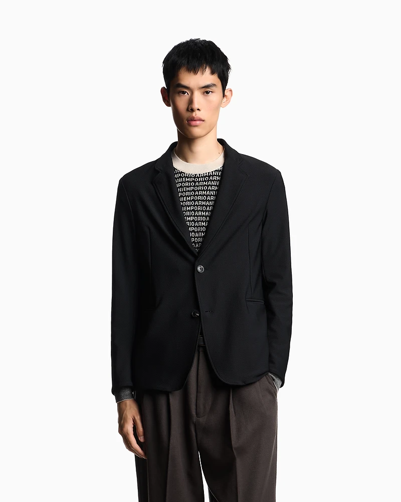 Emporio Armani - Single-breasted jacket technical jersey with a 3D micro-textured effect, Man, Black, Size: