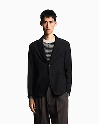 Emporio Armani - Single-breasted jacket technical jersey with a 3D micro-textured effect, Man, Black, Size: