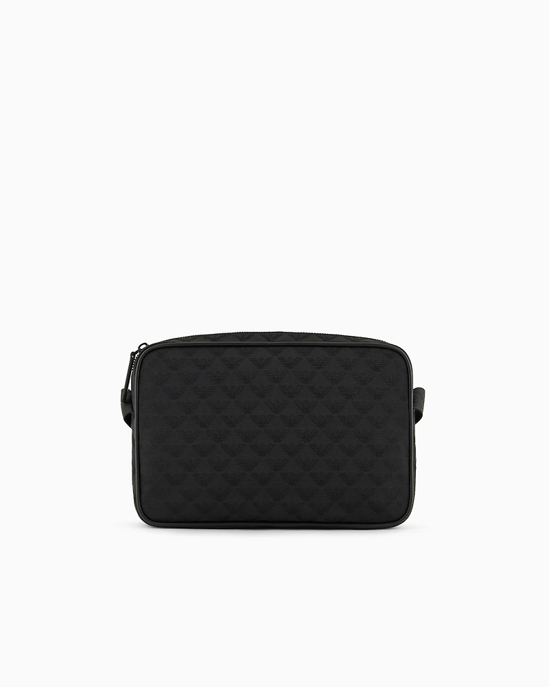 Emporio Armani - Nylon shoulder bag with all-over jacquard eagle, Man, Black, Size: TU