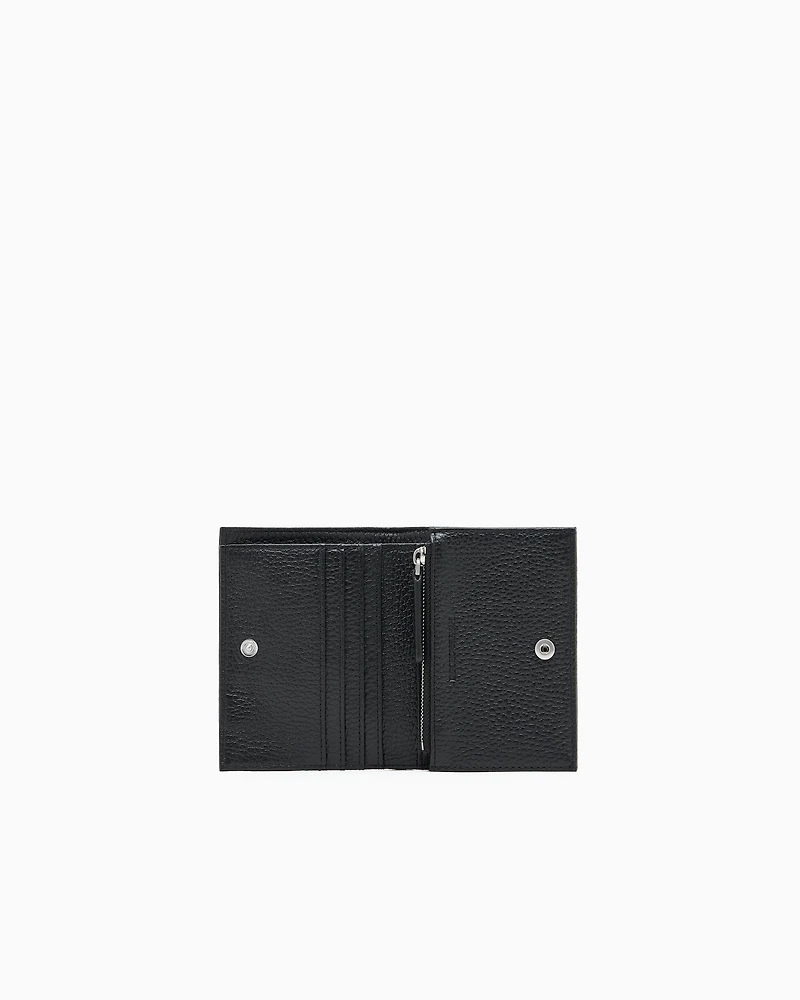 Emporio Armani - Tumbled leather compact wallet, Man, Black, Size: TU