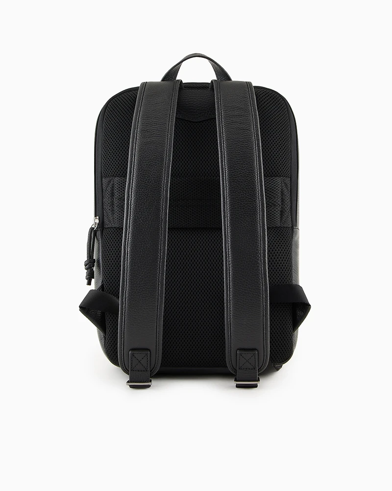 Emporio Armani - Tumbled-leather backpack with laptop compartment, Man, Black, Size: TU