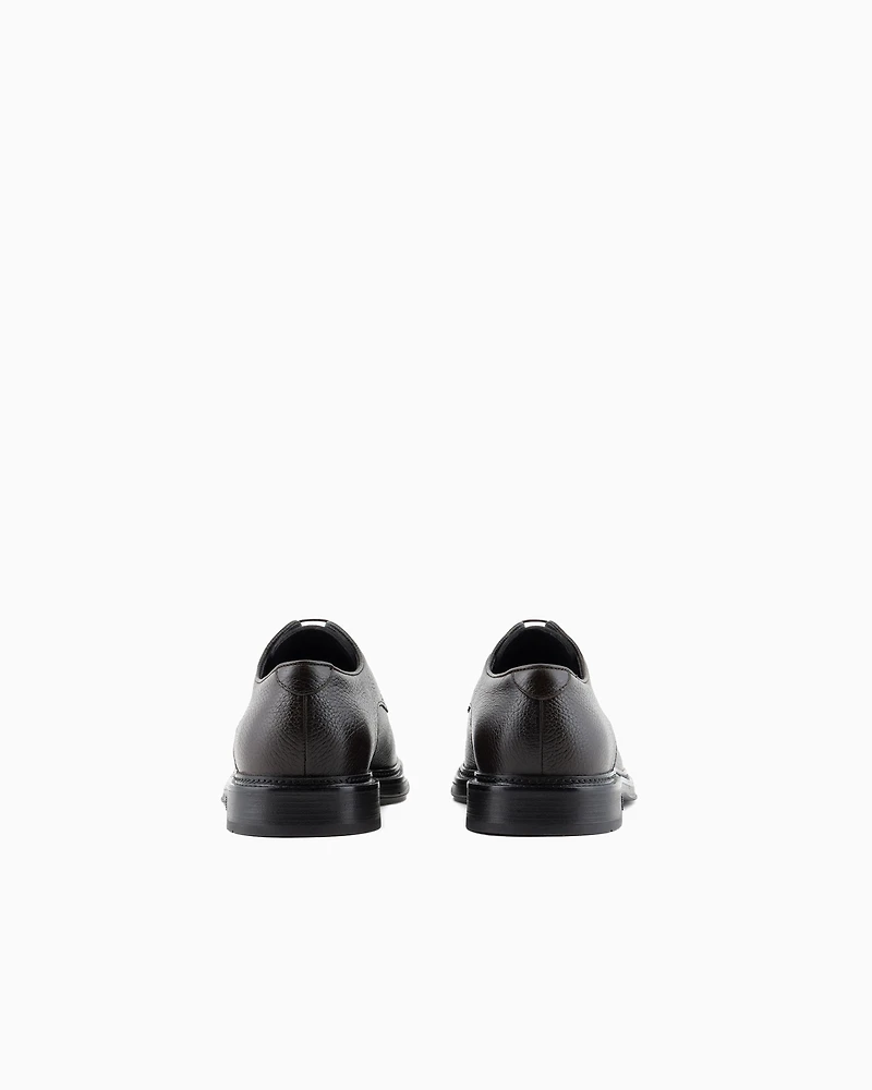 Emporio Armani - Pebbled leather Derby shoes, Man, Brown, Size: