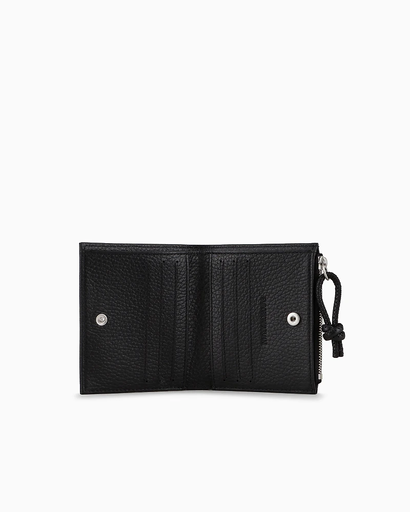 Emporio Armani - Zipped, tumbled-leather card holder, Man, Black, Size: TU
