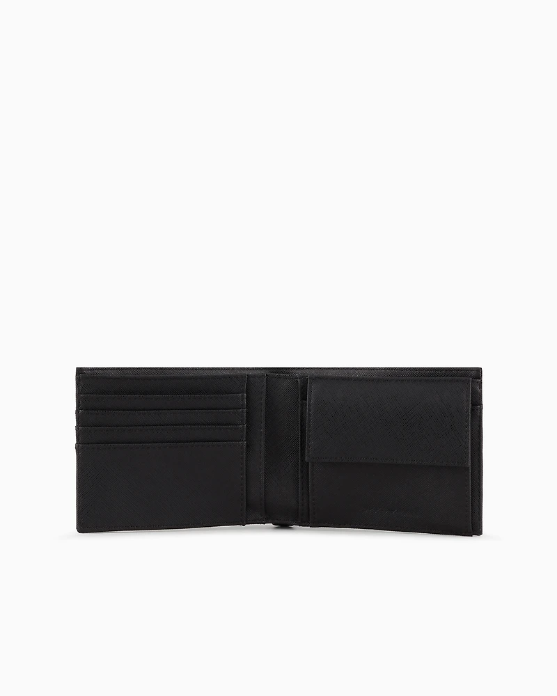 Emporio Armani - ASV regenerated Saffiano leather coin-pocket wallet with eagle plate, Man, Black, Size: TU