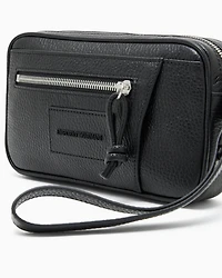 Emporio Armani - Tumbled leather washbag, Man, Black, Size: TU
