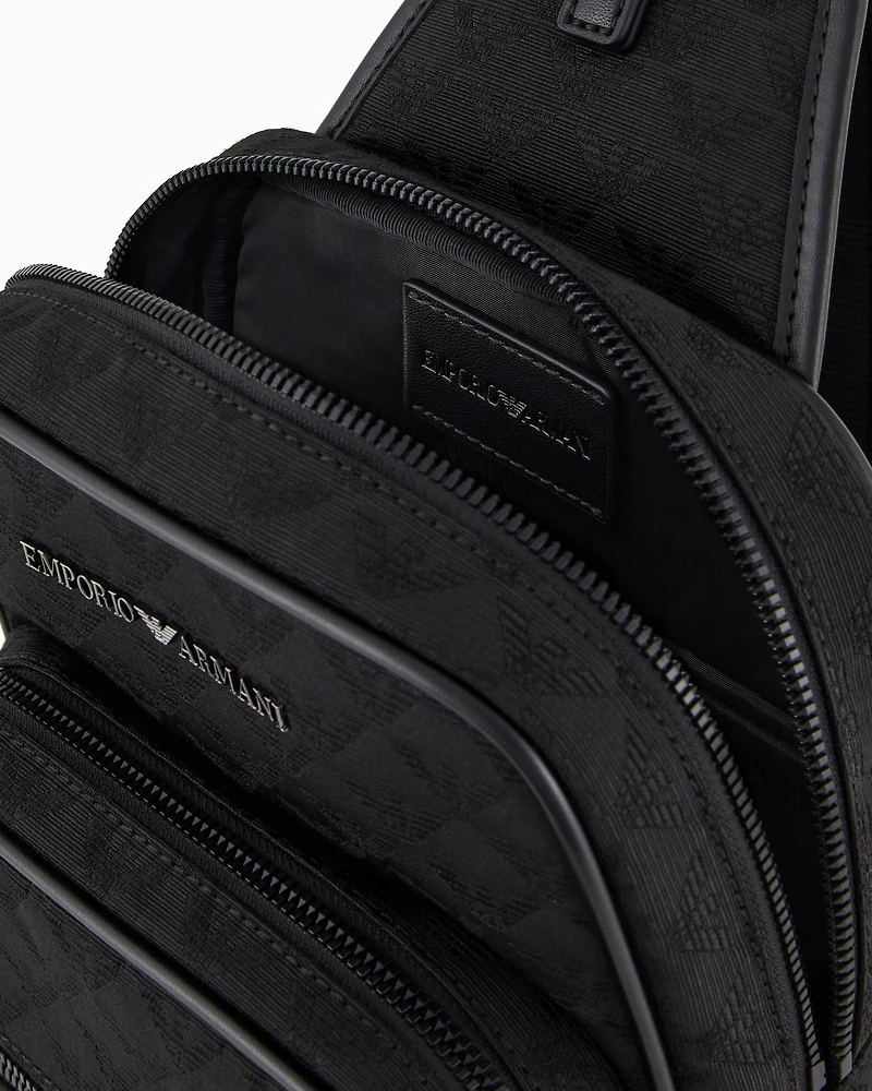 Emporio Armani - Nylon one-shoulder backpack with all-over jacquard eagle, Man, Black, Size: TU