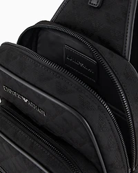Emporio Armani - Nylon one-shoulder backpack with all-over jacquard eagle, Man, Black, Size: TU