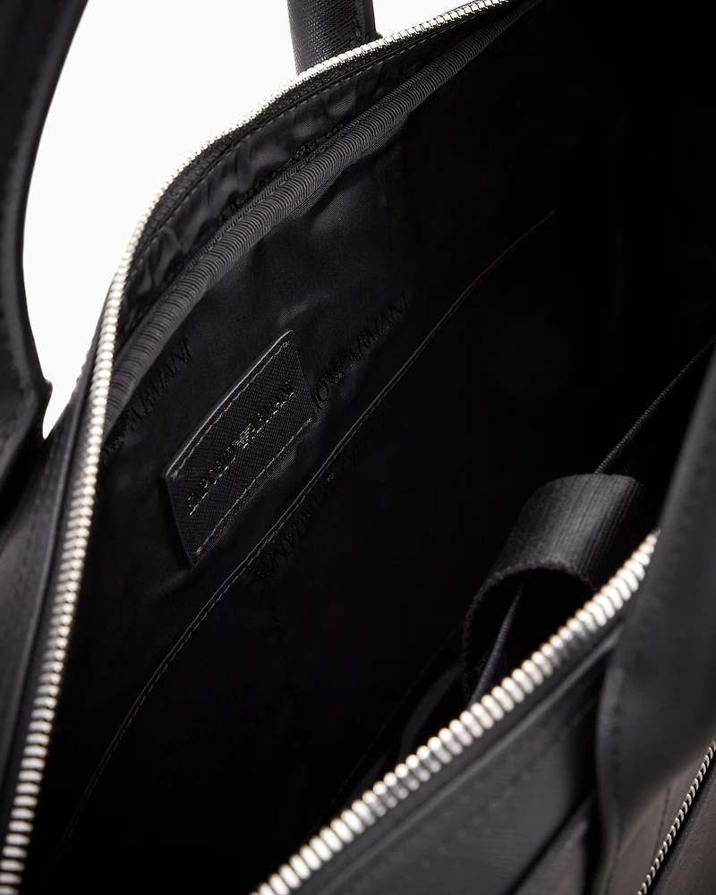 Emporio Armani - ASV regenerated Saffiano leather business bag with eagle plate, Man, Black, Size: TU