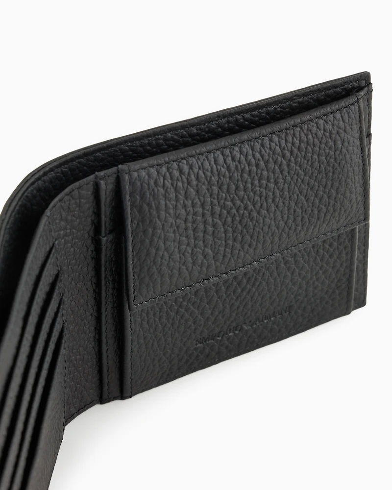 Emporio Armani - Leather coin-pocket wallet with all-over embossed eagle , Man, Black, Size: TU