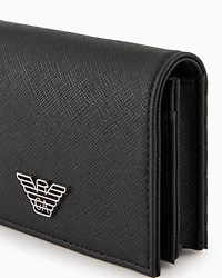 Emporio Armani - ASV regenerated Saffiano leather card holder with flap and eagle plate, Man, Black, Size: TU