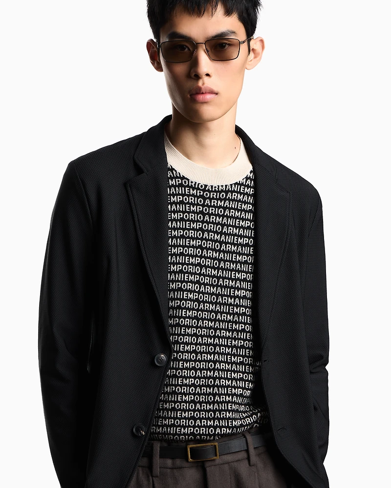 Emporio Armani - Single-breasted jacket technical jersey with a 3D micro-textured effect, Man, Black, Size: