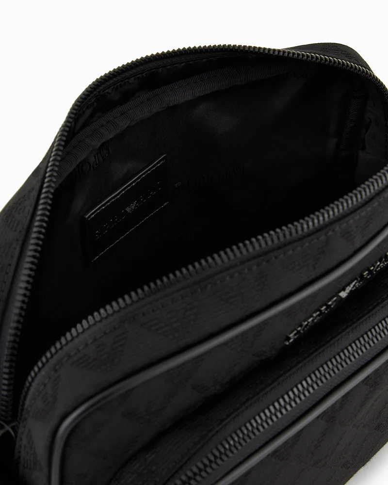 Emporio Armani - Nylon shoulder bag with all-over jacquard eagle, Man, Black, Size: TU