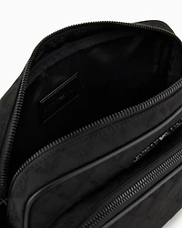 Emporio Armani - Nylon shoulder bag with all-over jacquard eagle, Man, Black, Size: TU