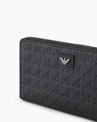 Emporio Armani - Zip-around leather wallet with all-over embossed eagle, Man, Black, Size: TU