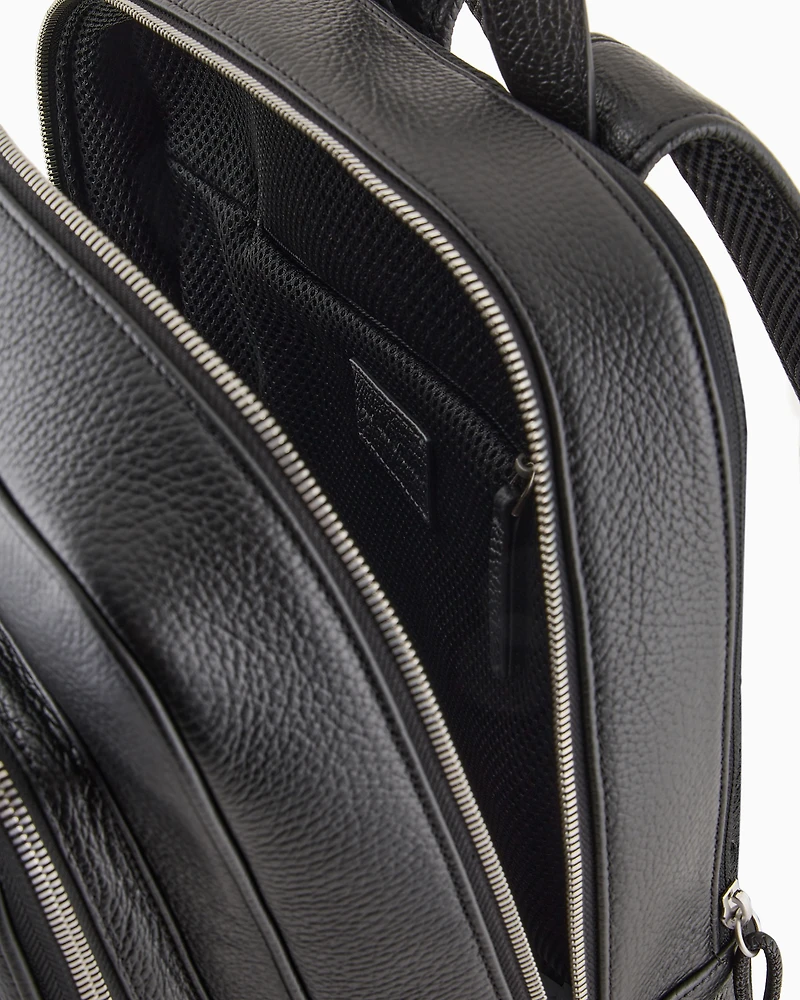 Emporio Armani - Tumbled-leather backpack with laptop compartment, Man, Black, Size: TU