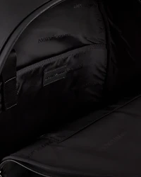 Emporio Armani - ASV regenerated Saffiano leather round backpack with eagle plate, Man, Black, Size: TU