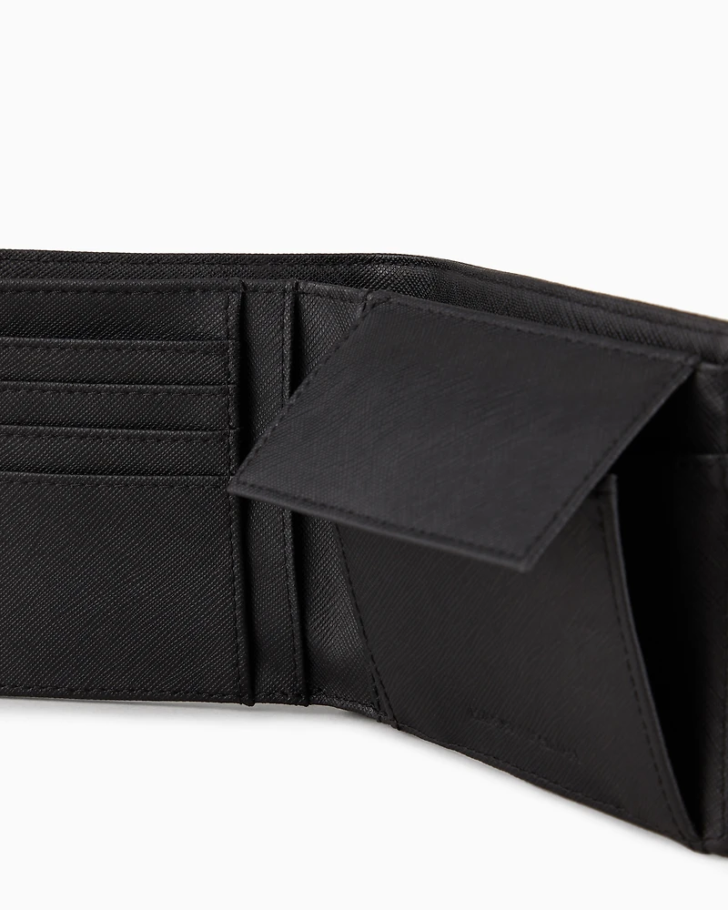 Emporio Armani - ASV regenerated Saffiano leather coin-pocket wallet with eagle plate, Man, Black, Size: TU