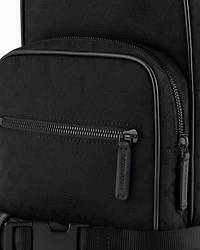 Emporio Armani - Nylon one-shoulder backpack with all-over jacquard eagle, Man, Black, Size: TU