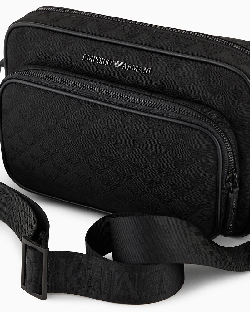 Emporio Armani - Nylon shoulder bag with all-over jacquard eagle, Man, Black, Size: TU