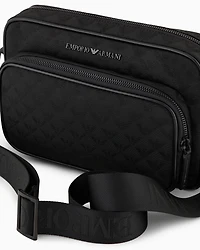 Emporio Armani - Nylon shoulder bag with all-over jacquard eagle, Man, Black, Size: TU