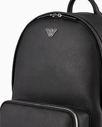 Emporio Armani - ASV regenerated Saffiano leather round backpack with eagle plate, Man, Black, Size: TU