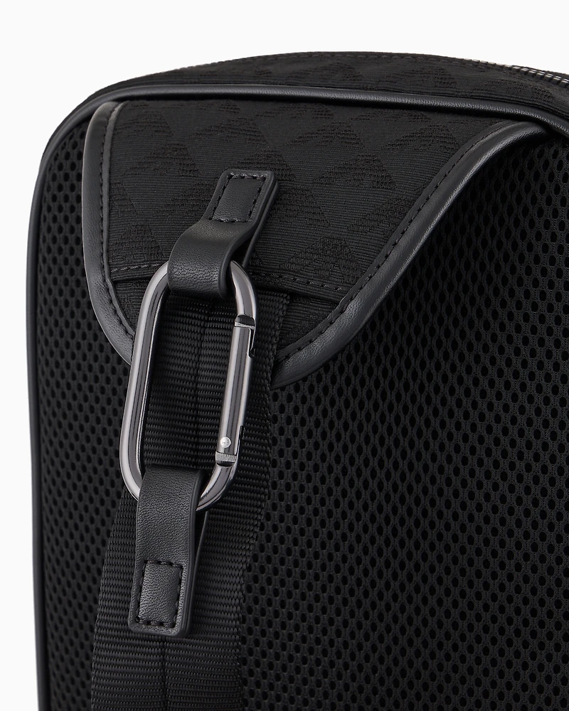 Emporio Armani - Nylon one-shoulder backpack with all-over jacquard eagle, Man, Black, Size: TU