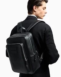 Emporio Armani - Tumbled-leather backpack with laptop compartment, Man, Black, Size: TU