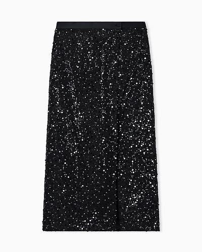 Emporio Armani - Georgette skirt with all-over beads and sequins, Woman, Black, Size: